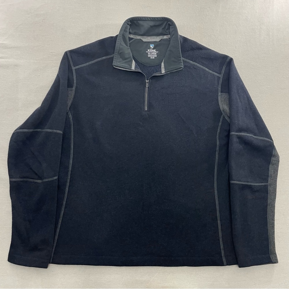 Kuhl Revel Pullover Sweater Men Sz XXL Quarter Zip Fleece Lined Gray Black 3007